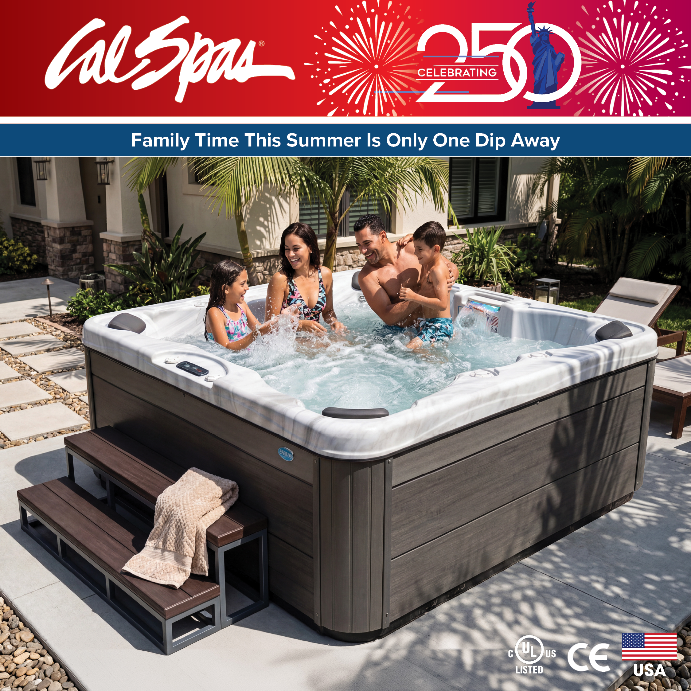 Calspas hot tub being used in a family setting - Flint